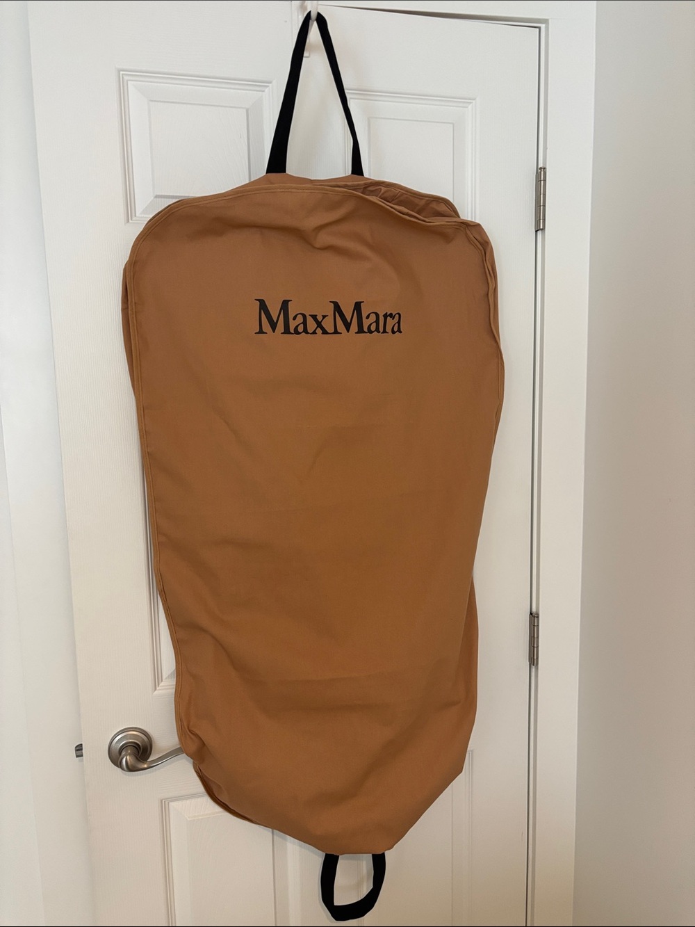 MaxMara brown Canvas Garment Bag with Black Logo & dual handles full side zipper